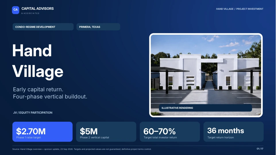 Hand Village updated investor deck cover
