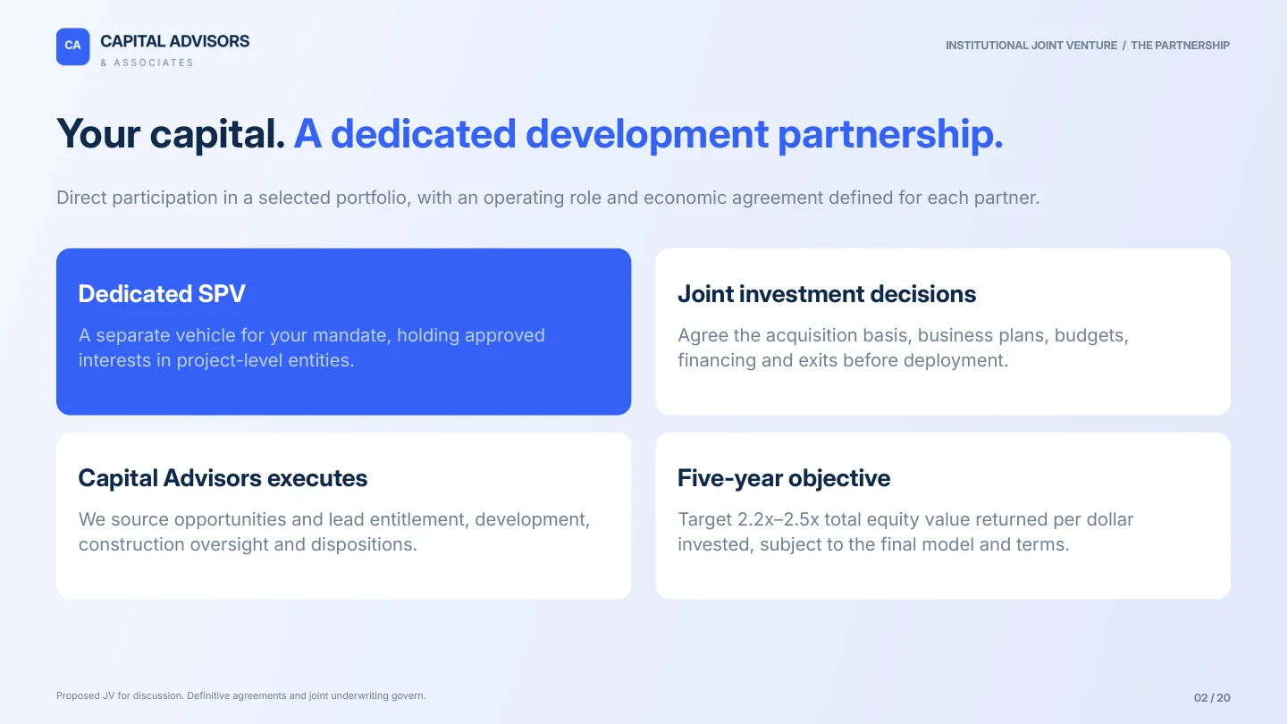 Slide 2: A dedicated development partnership